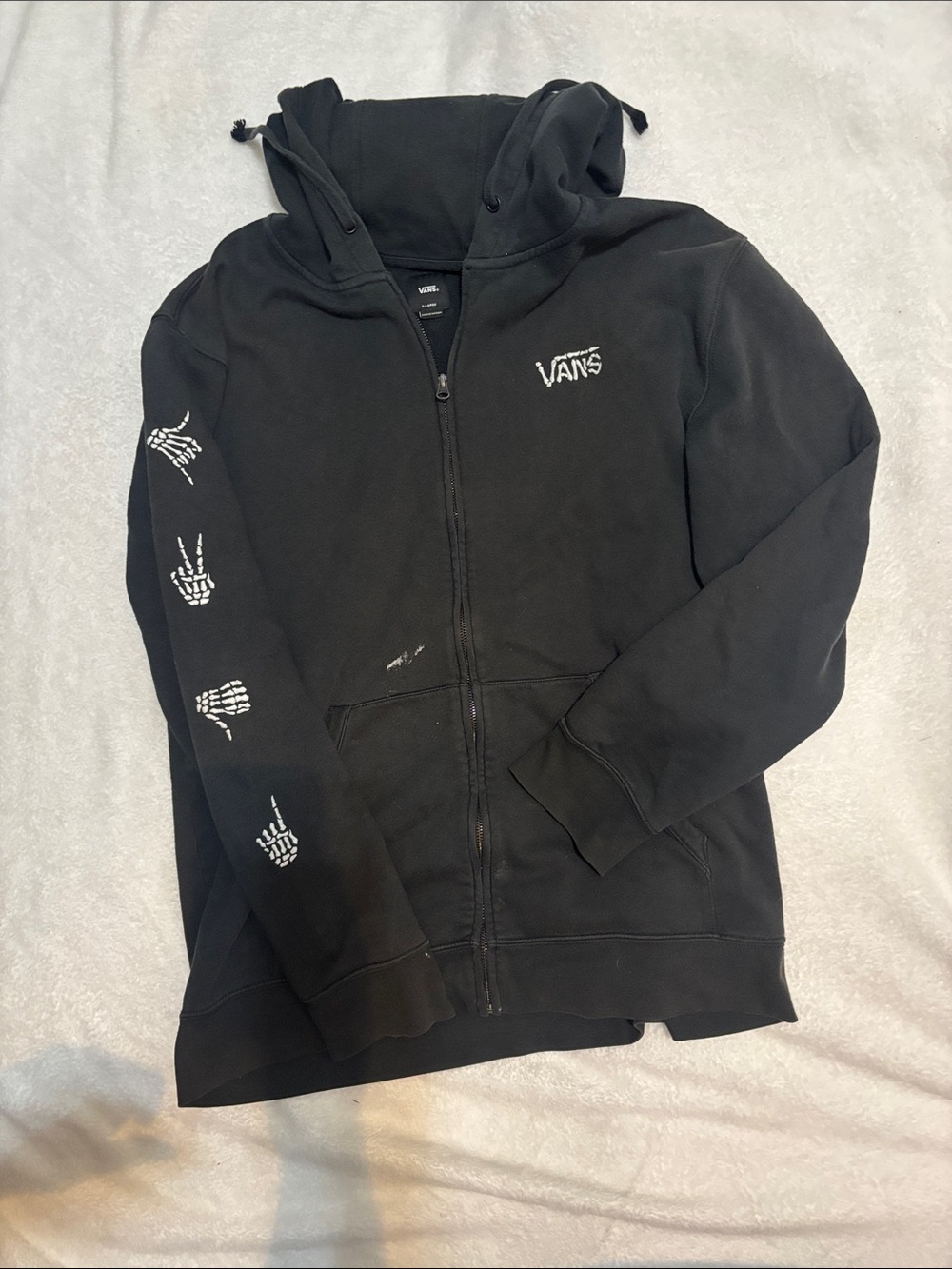 Vans Black Hoodie with White Skeleton Sleeve Graphics